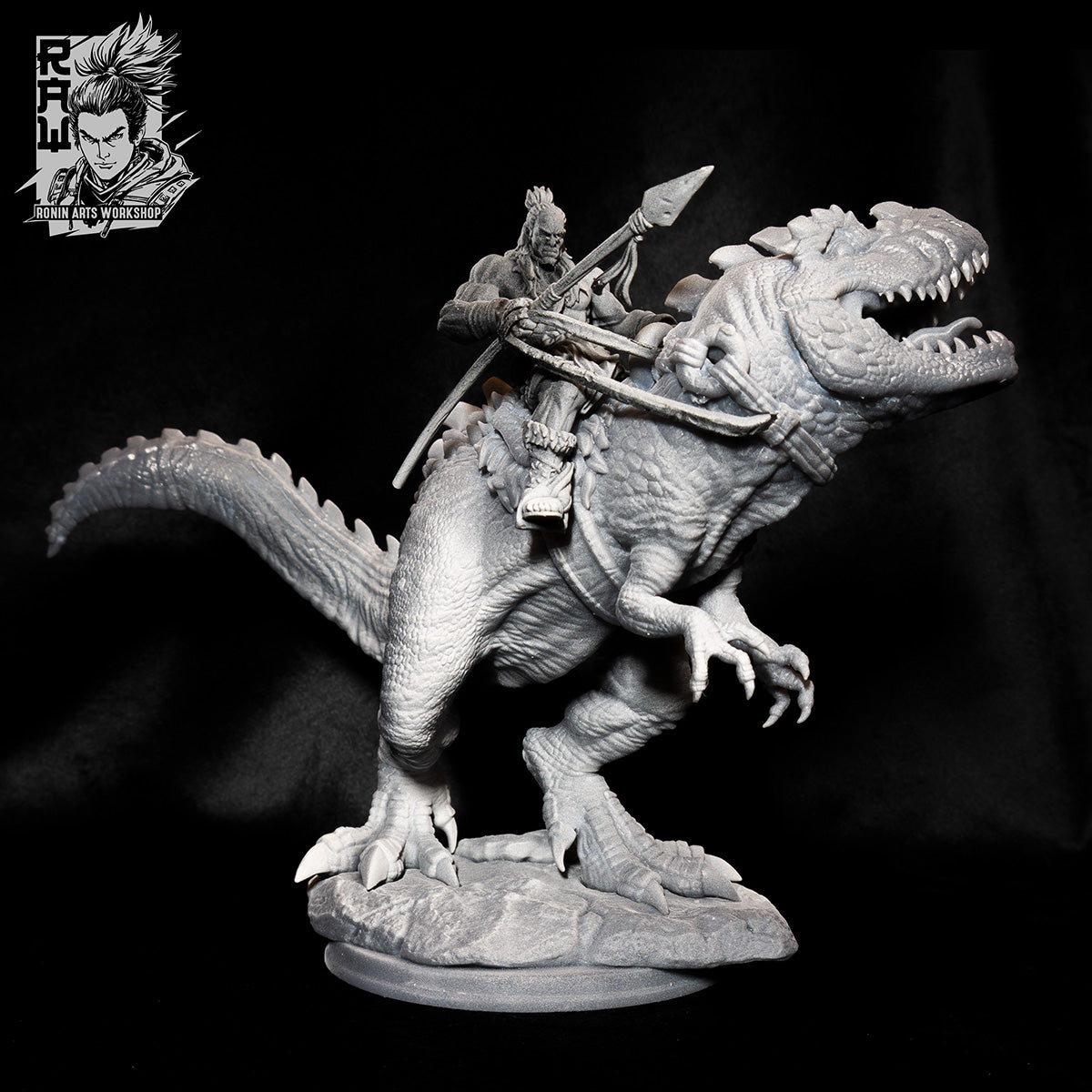 Resin Miniature - Anbassa and Banemaw - Barbarian riding a Giganotosaurus