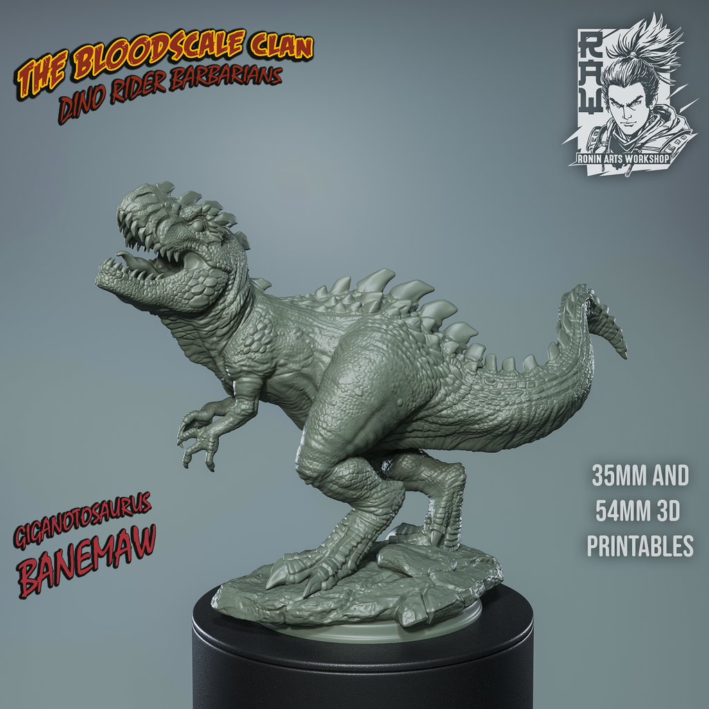 Resin Miniature - Anbassa and Banemaw - Barbarian riding a Giganotosaurus