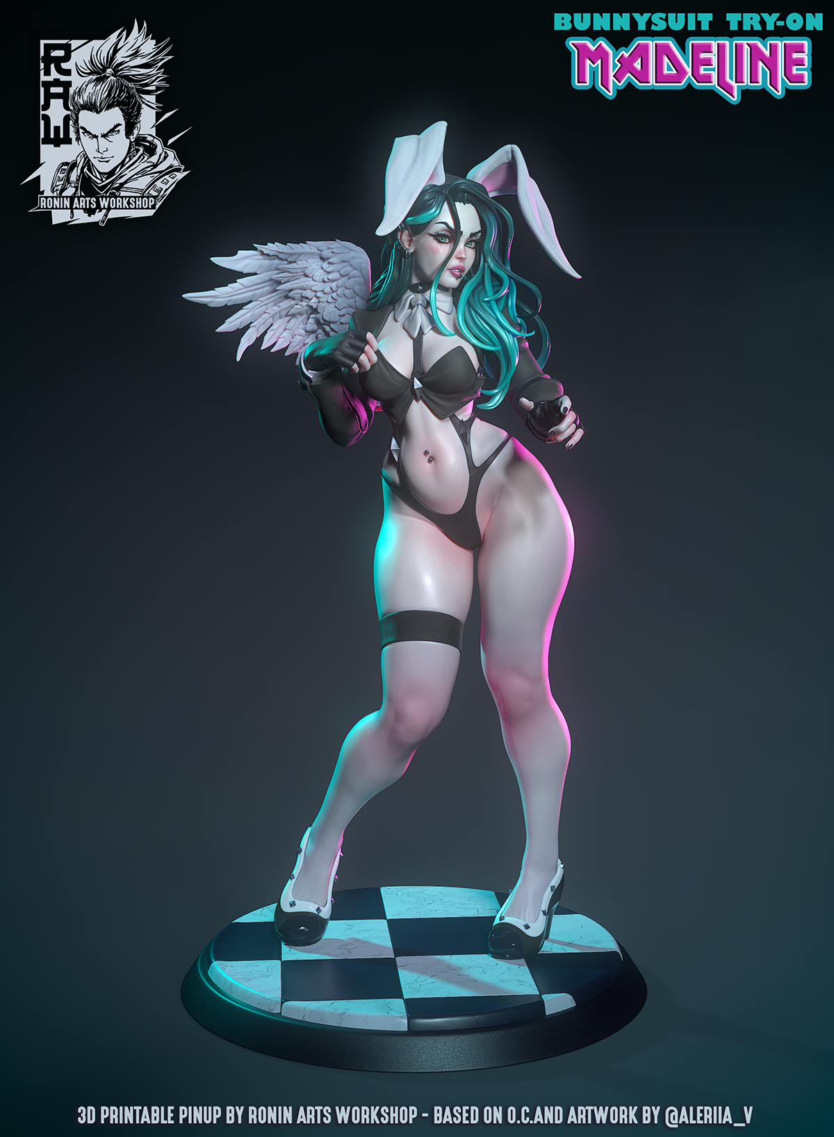 Resin Miniature - Madeline in BunnySuit PinUp - 75mm plus 120mm