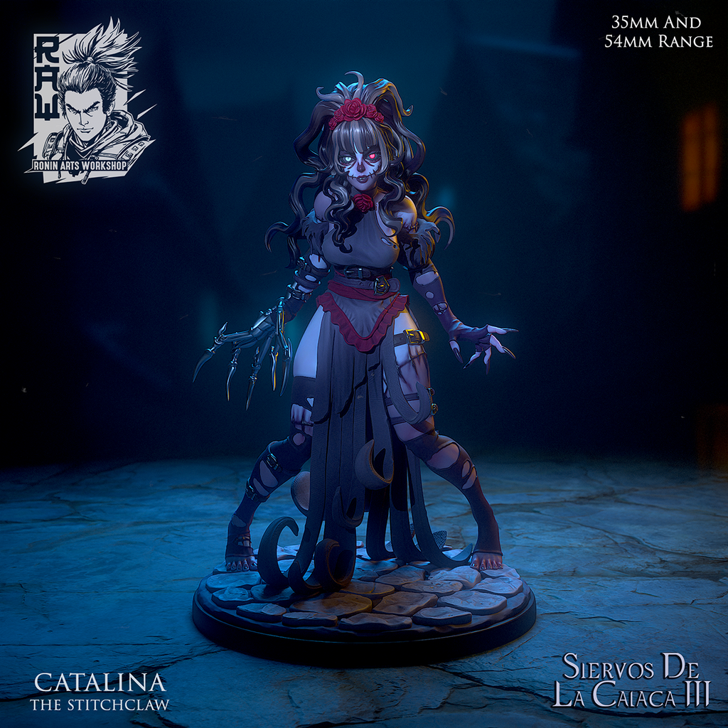 Resin Miniature - Catalina The Stitchclaw - Dia De Muertos Catrina Ragdoll