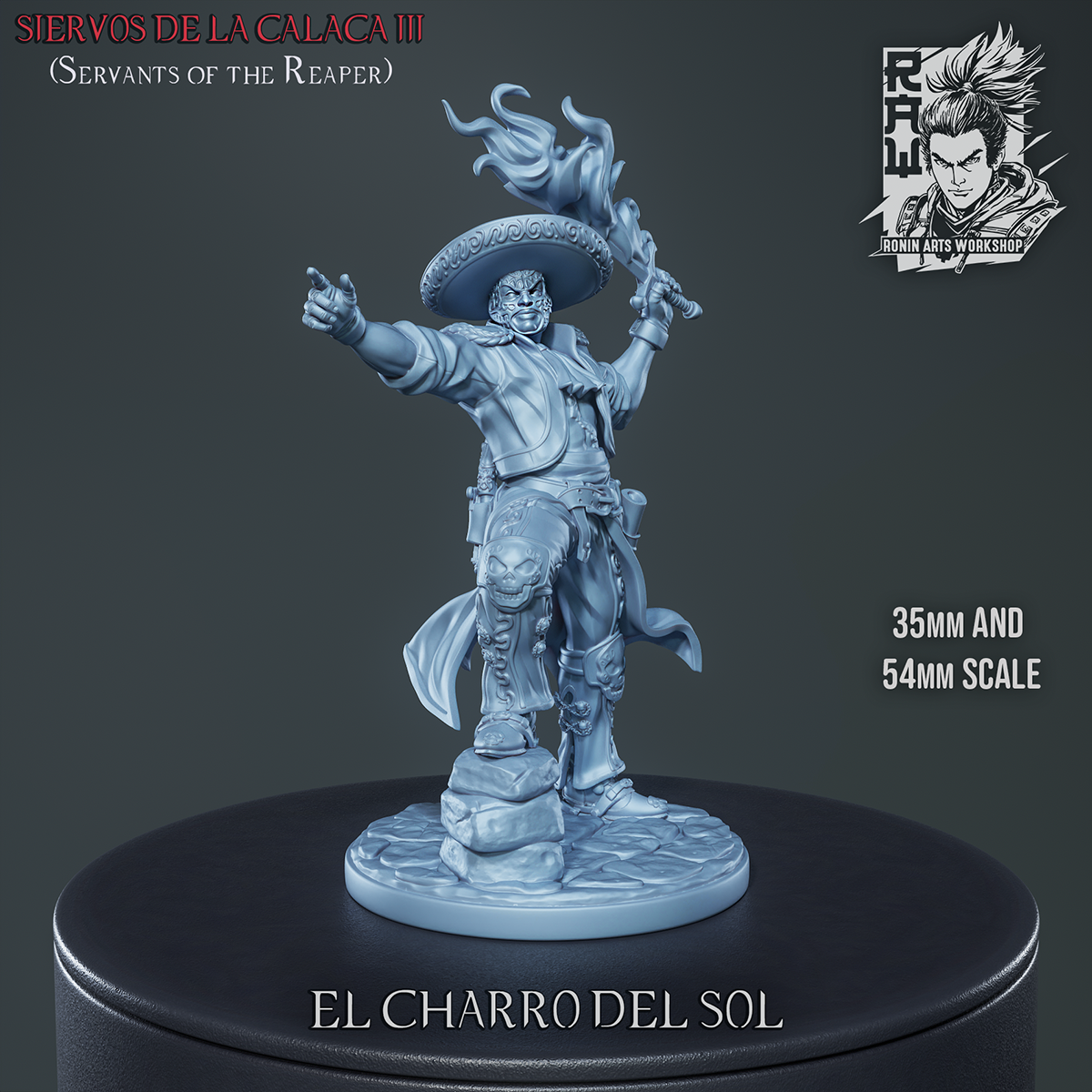 Resin Miniature - El Charro Del Sol - Luchador Pyromancer