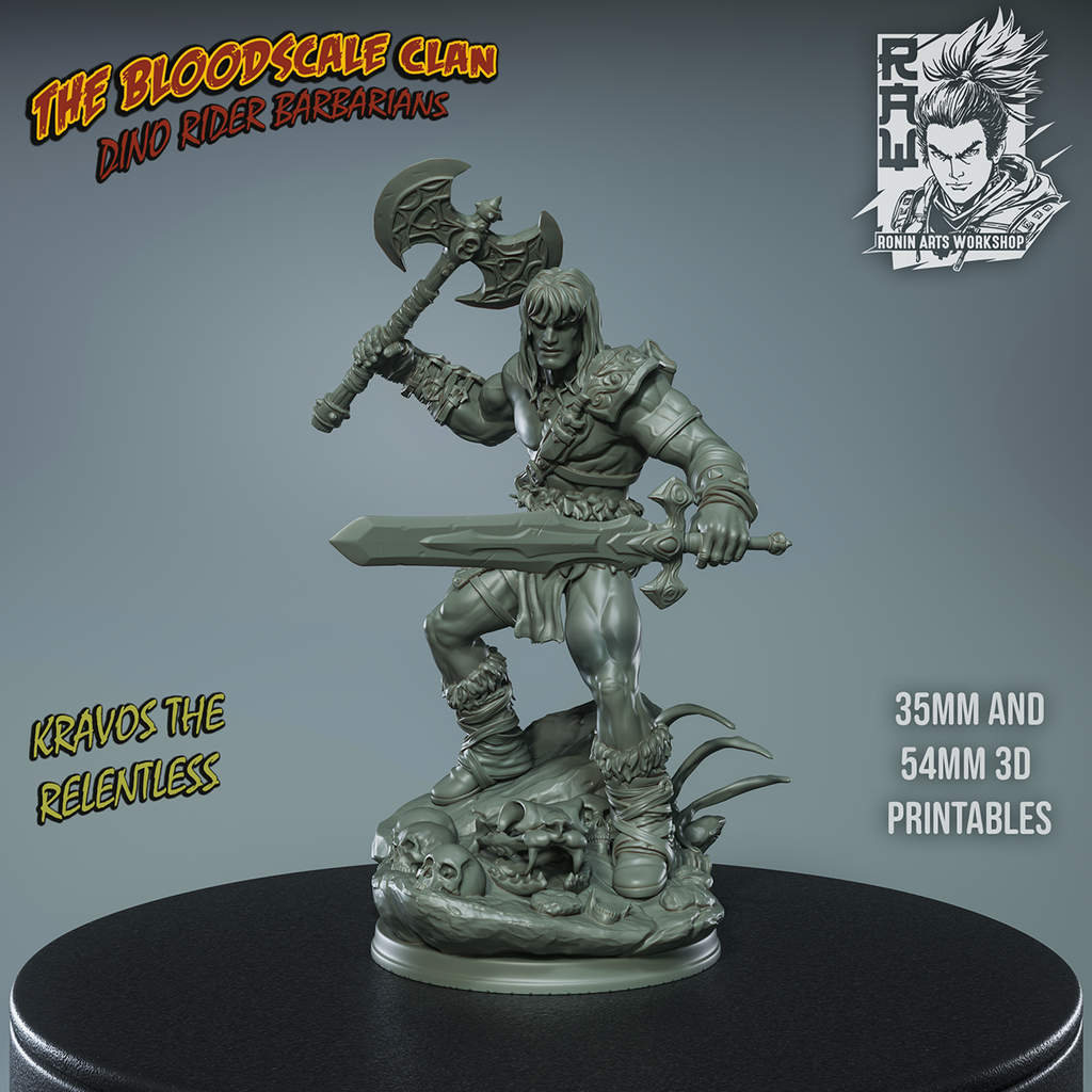 Resin Miniature - Kravos The Relentless - Human Barbarian