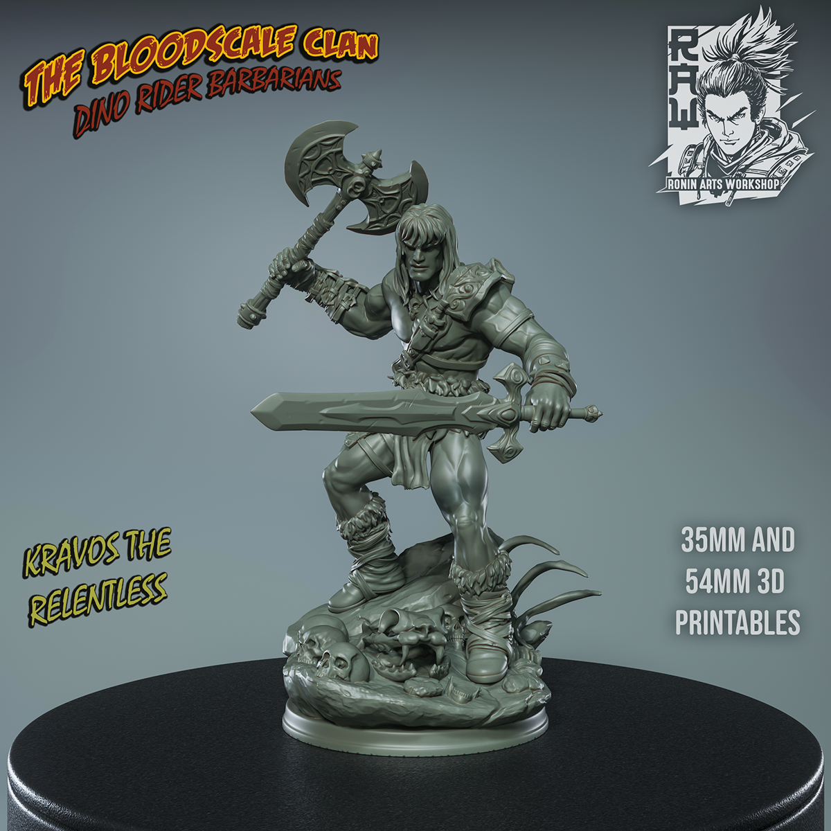 Resin Miniature - Kravos The Relentless - Human Barbarian
