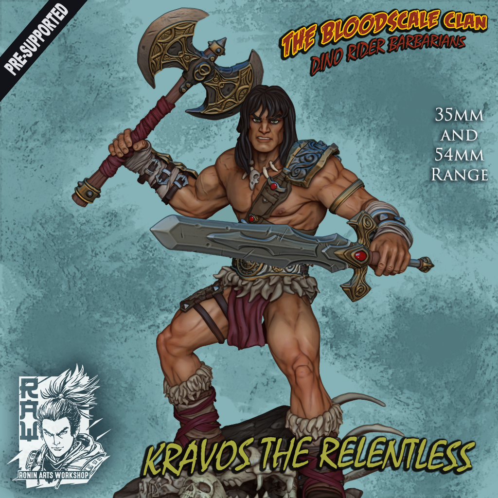 Resin Miniature - Kravos The Relentless - Human Barbarian