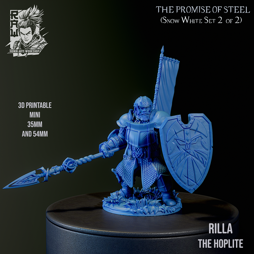 Resin Miniature - Rilla The Hoplite - Armored Dwarf