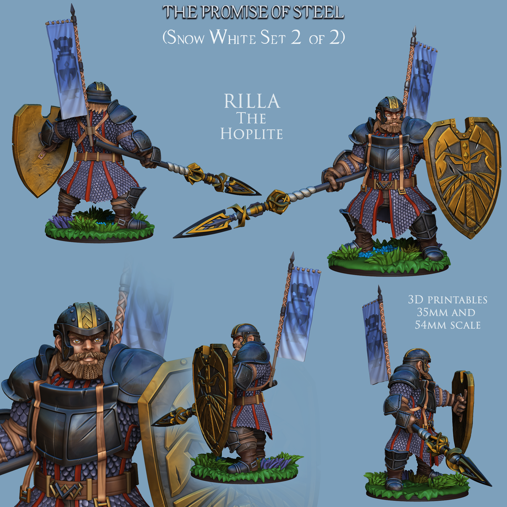 Resin Miniature - Rilla The Hoplite - Armored Dwarf