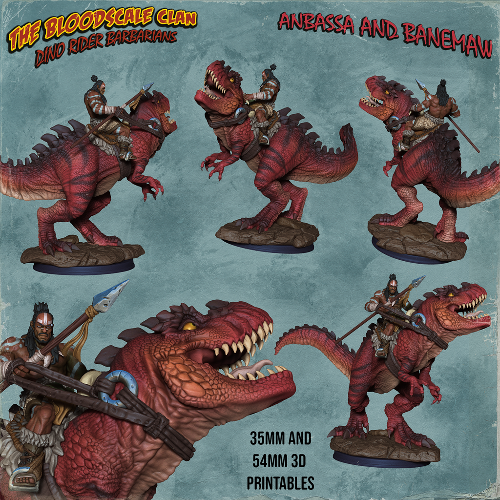 Resin Miniature - Anbassa and Banemaw - Barbarian riding a Giganotosaurus