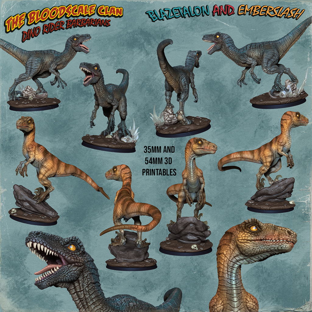 Resin Miniature - Blazetalon and Emberslash - Velociraptors