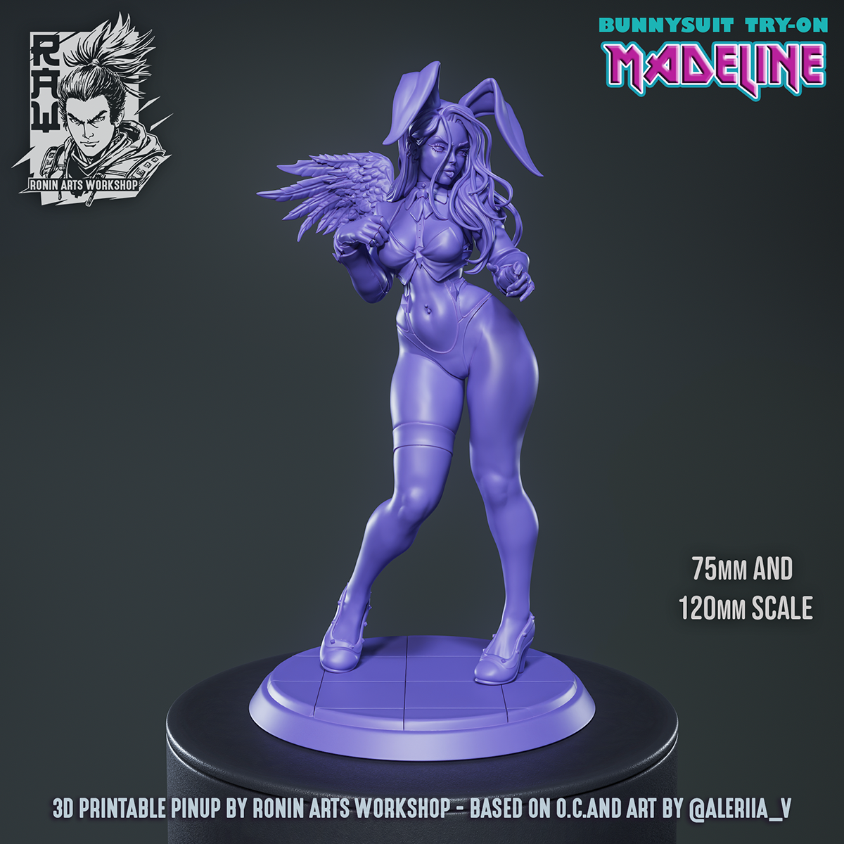Resin Miniature - Madeline in BunnySuit PinUp - 75mm plus 120mm