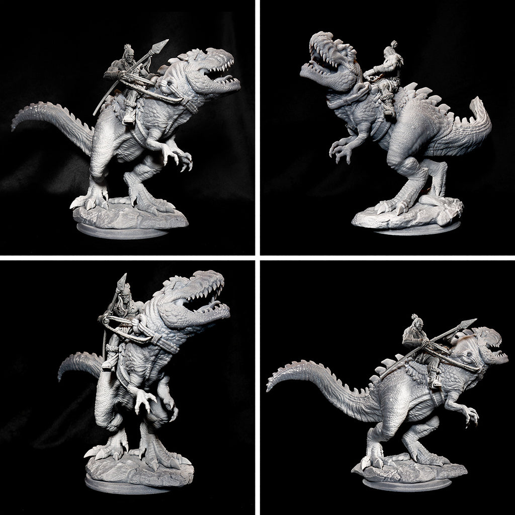 Resin Miniature - Anbassa and Banemaw - Barbarian riding a Giganotosaurus