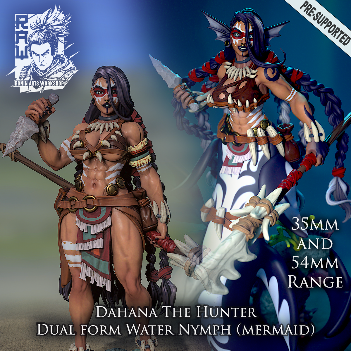 Resin Miniature - Dahana The Hunter - Dual form (Mermaid) Mini