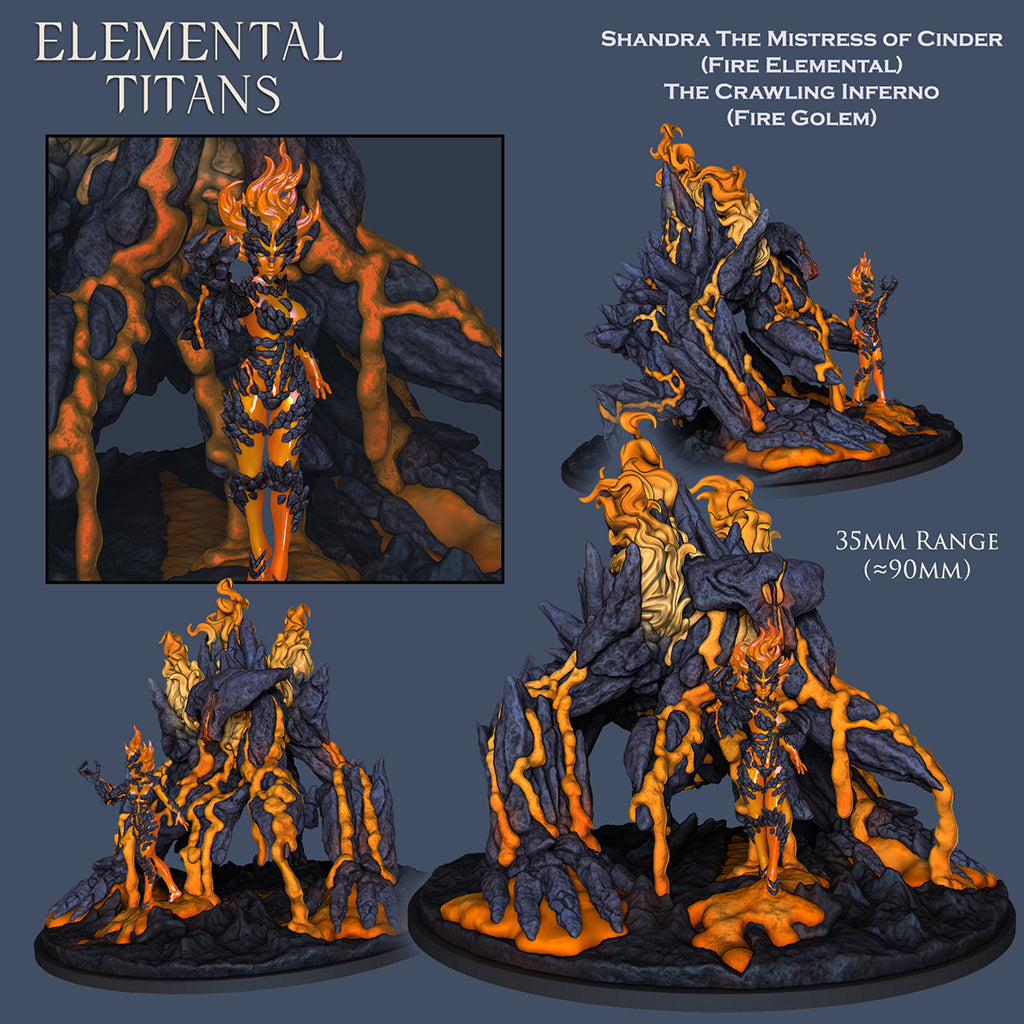 Resin Miniature - Fire Golem + Fire Elemental Combo