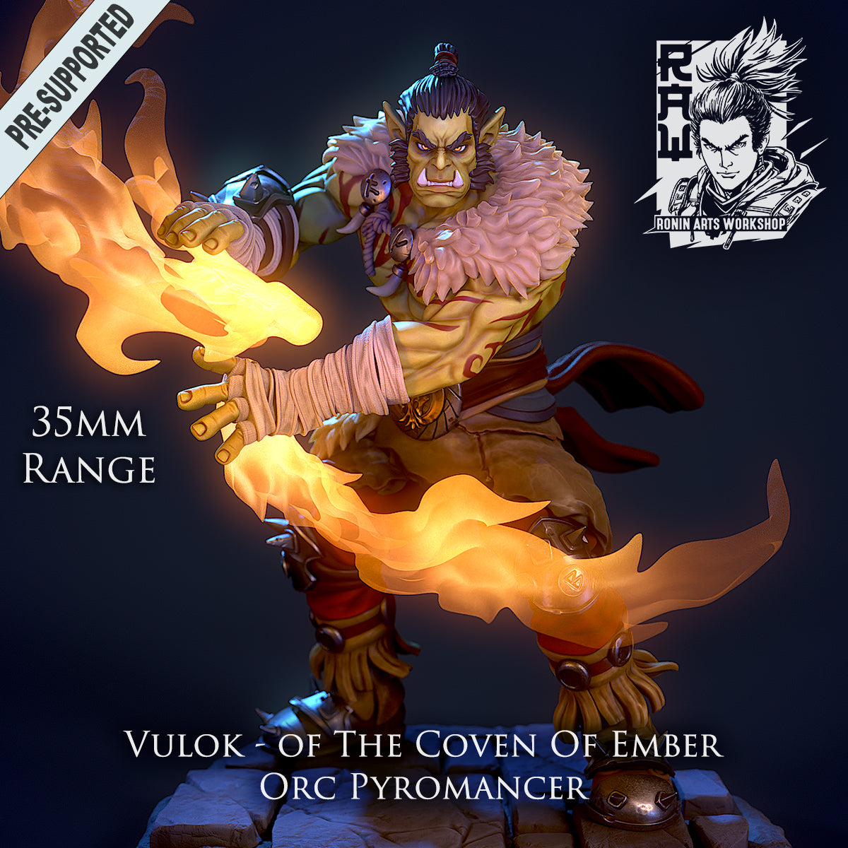Resin Miniature - Vulok - Orc Pyromancer