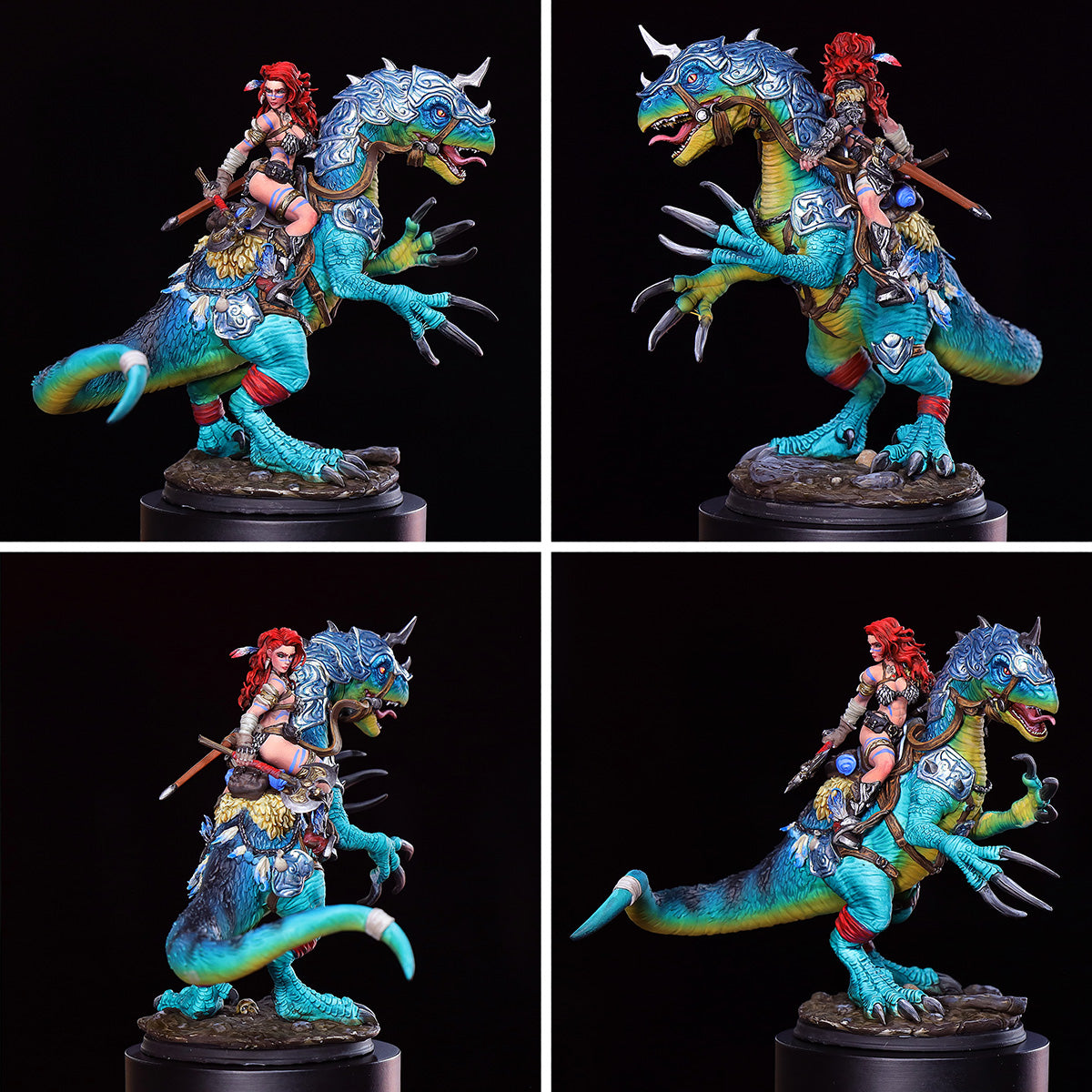 Resin Miniature - Rodica And Dreadclaw - Female Barbarian riding on therizinosaurus