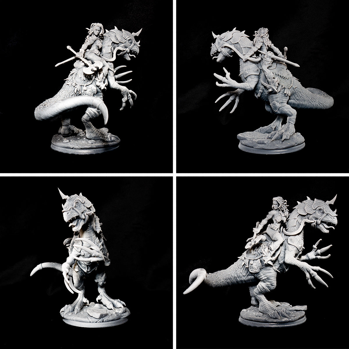 Resin Miniature - Rodica And Dreadclaw - Female Barbarian riding on therizinosaurus